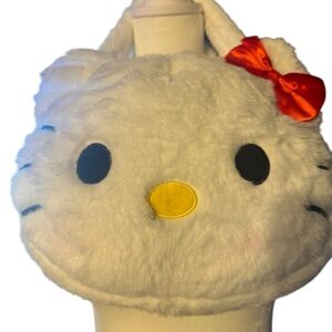 Sanrio White Plush Hello Kitty Crossbody Bag with Red Bow and Yellow Nose